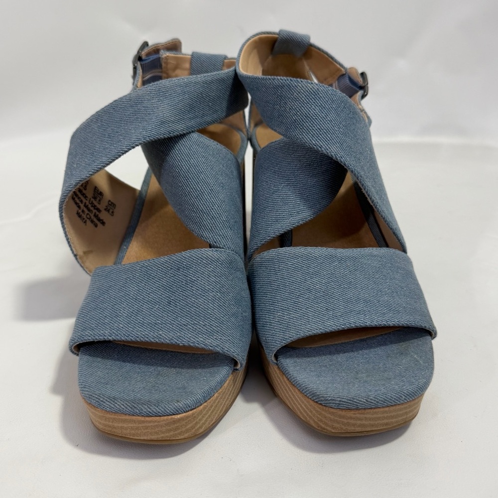 Dr Scholl’s Platform Chunky Heels Ankle Strap Sandals 8 M Blue Denim - Picture 10 of 15